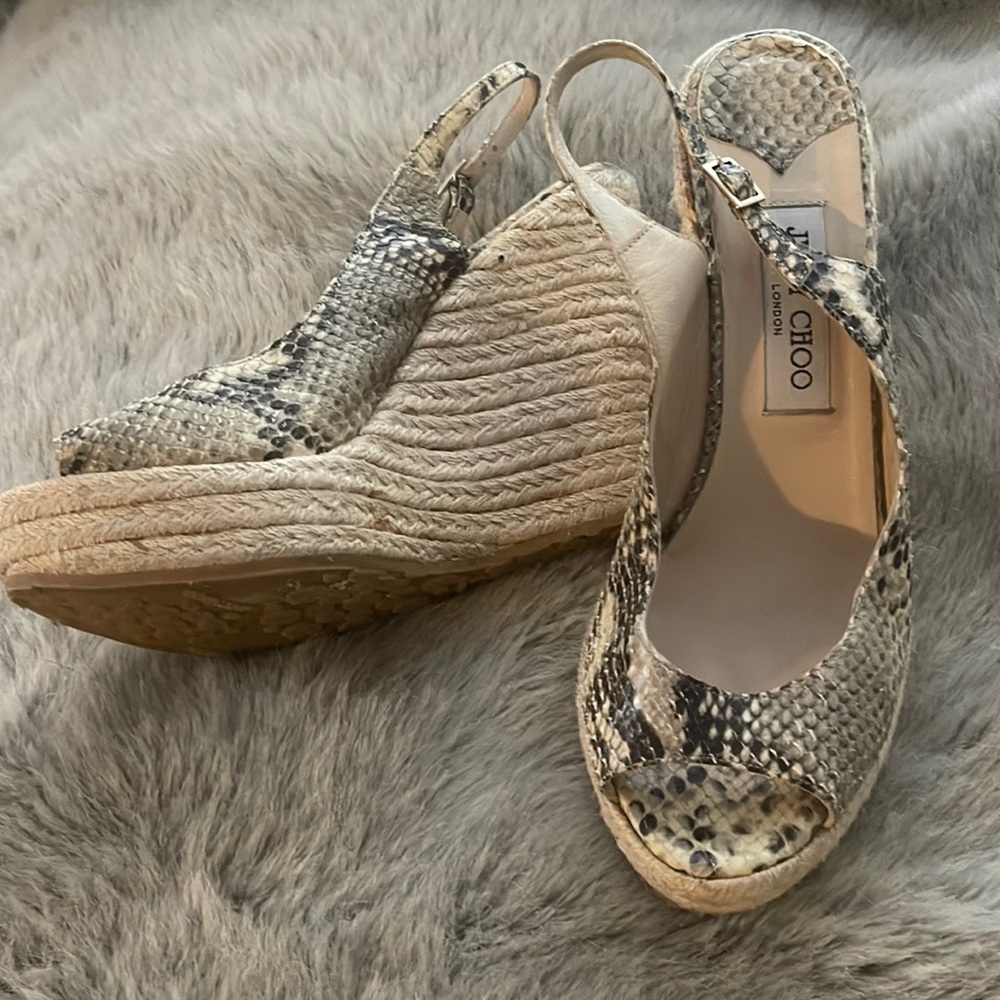 $545 Authentic Jimmy Choo Wedge Python Snake Leat… - image 2